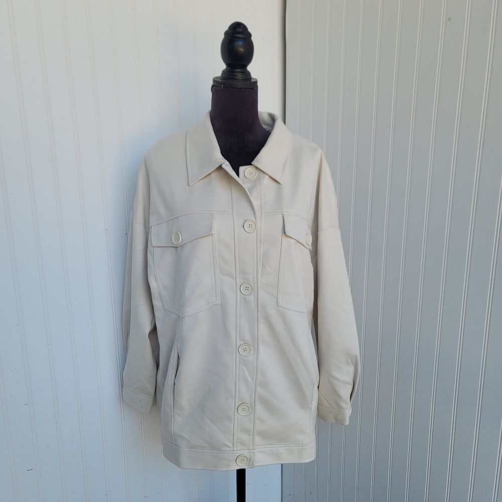 NWT Ador Blazer Womens Knit Jacket Sports Coat Beige Casual Ladies Oversized L